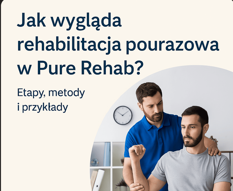 Fizjoterapeuta wykonuje ćwiczenia rehabilitacyjne z pacjentem po urazie kończyny dolnej w nowoczesnym gabinecie w Piasecznie