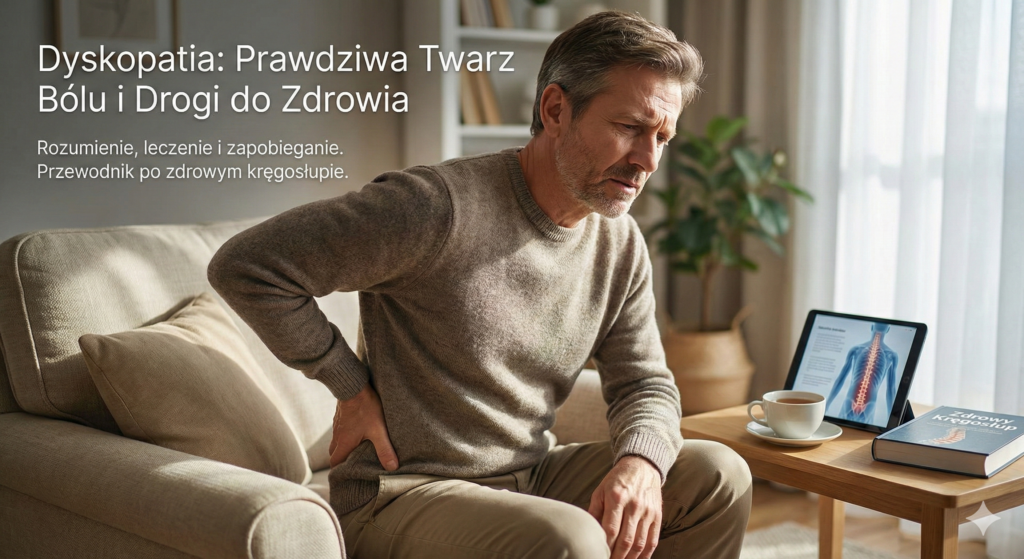 mężczyzna siedzący na kanapie z dyskopatią