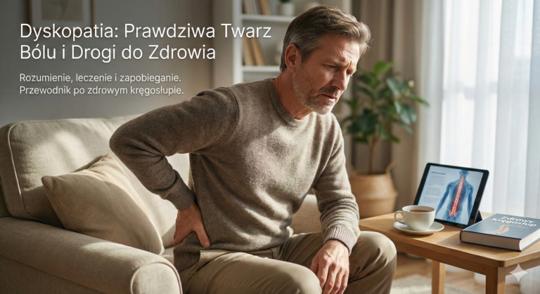 mężczyzna siedzący na kanapie z dyskopatią