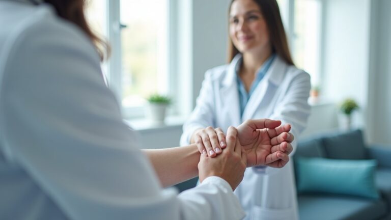 Fizjoterapeuta wykonuje terapię manualną nadgarstka - leczenie zespołu cieśni nadgarstka