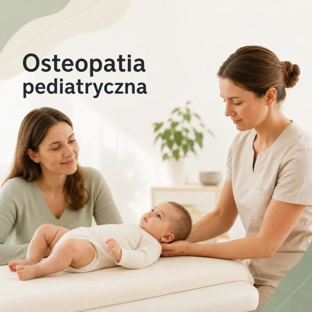 Osteopatka delikatnie podtrzymuje główkę niemowlęcia podczas osteopatii pediatrycznej w Pure Rehab w Nowej Iwicznej